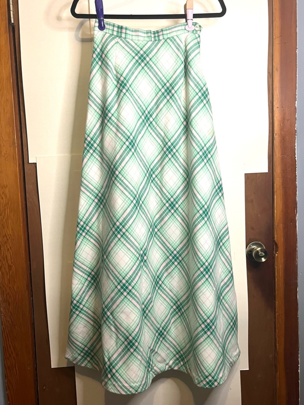 Sears JR Bazaar (VTG 7) Waist 23 Green, Mint, and Pink Plaid Maxi Skirt 60s